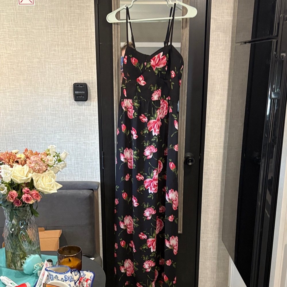 Xhilaration Black Dress with Pink Floral Design